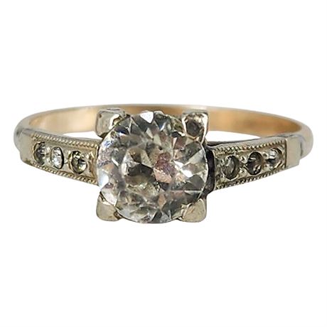 Signed UNCAS Two Tone Art Deco Rhinestone Ring, Sz 7