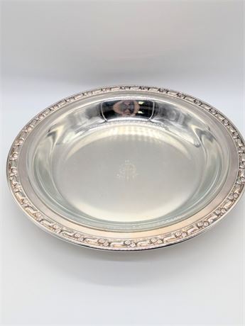 Oneida Silversmith S/P Footed Serving Dish Lined Pyrex USA Glass Dish