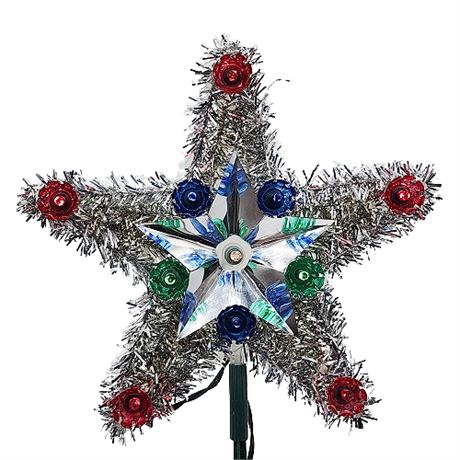 Vintage Lighted Tinsel Star Christmas Tree Topper