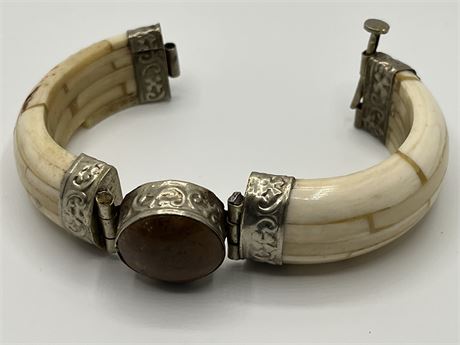 Tibetan jasper hinged bone cuff bracelet