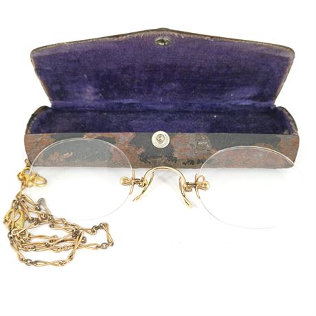 Antique Reading Glasses with Chain and Case
