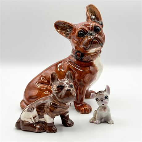 Lot of Three Vintage Porcelain French Bulldog Figurines