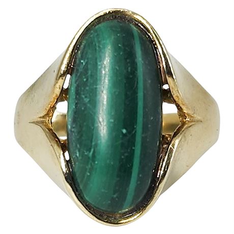 Vintage 8K Gold Malachite Ring, Sz 5.25