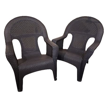 Pair Woven Plastic Stacking Lounge Chairs