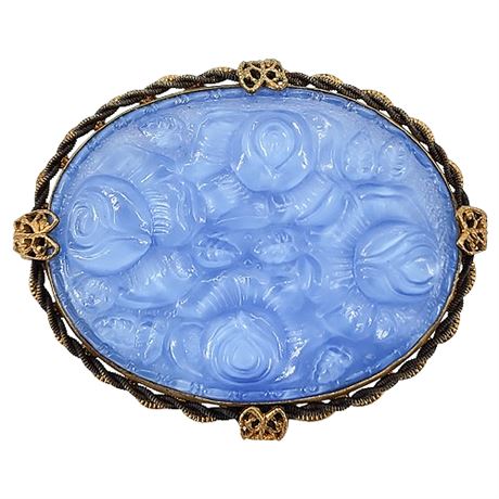 Vtg Czech Victorian Molded Floral Glass Brooch