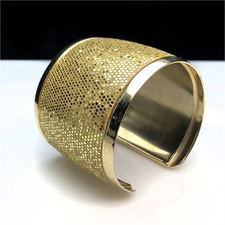 Vintage Wide Glittered Gold Glam Cuff Bracelet