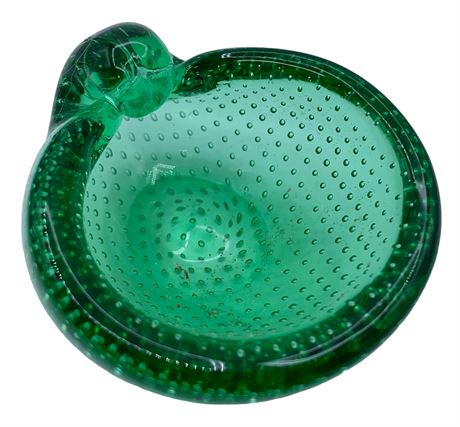 Miniature 3” Controlled Bubble Emerald Mid Century Murano Art Glass Bowl