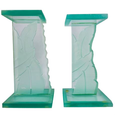 Etched Glass Pillar Candle Stands