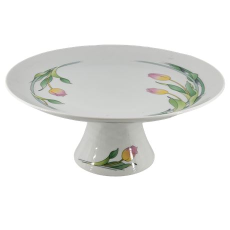 Toscany Collection Westbury Pink & Yellow Tulip Cake Platter Pedestal Stand