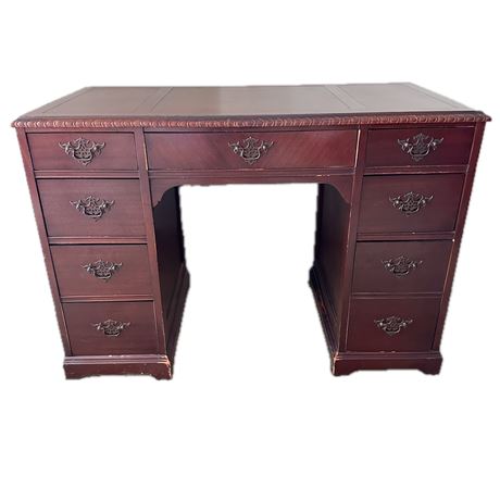 Vintage Cherry Kneehole Desk w Leatherette Top