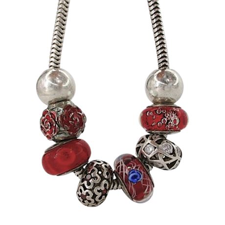 925 Italy Bead & Glass Charm Bracelet