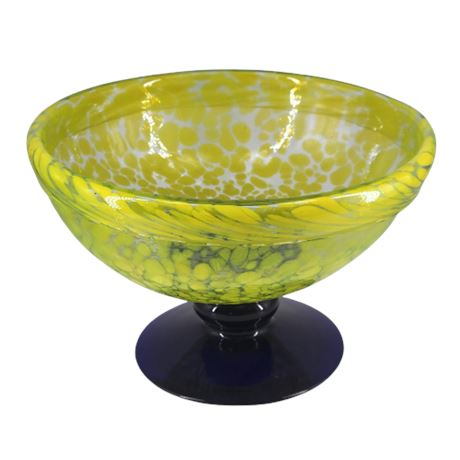 1980's Large Murano Style Speckled Art Glass Pedestal Bowl