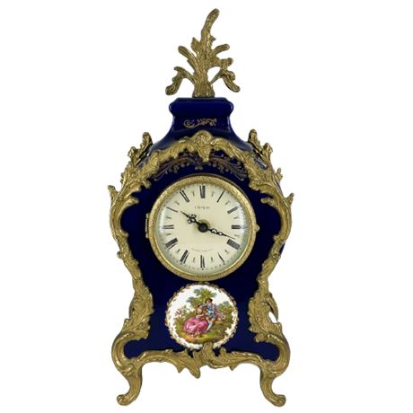French Style Cobalt Porcelain Mantle Clock