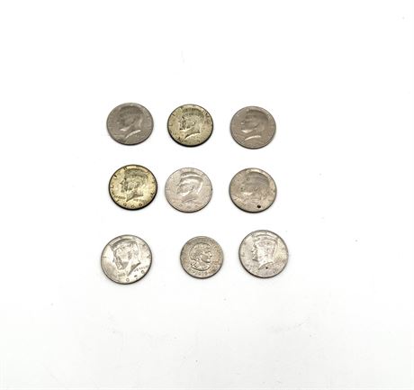 8 Half Dollars & 1 Susan B. Anthony 1$ Coin
