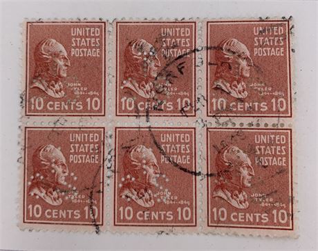35 c1938 10 cent John Tyler Postmarked, Cancelled, US Postage Stamps