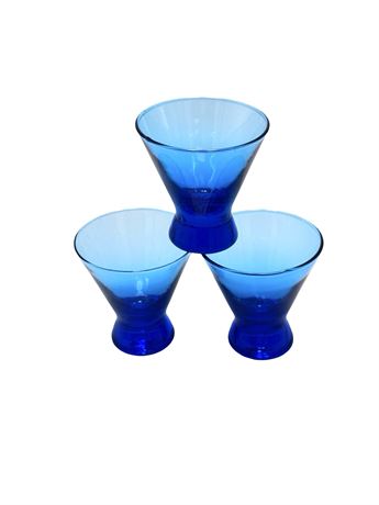 Vtg Handmade Colbalt Blue Cocktail Glasses - Set of 3