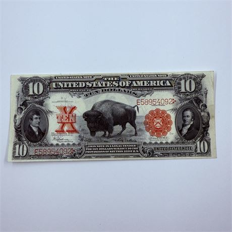 AU/UNC 1901 $10 Bison Legal Tender Note