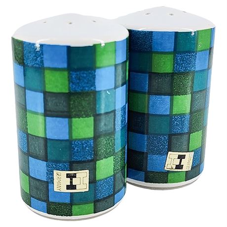 Vintage Holt Howard Germany Blue Green Check Salt & Pepper Shakers