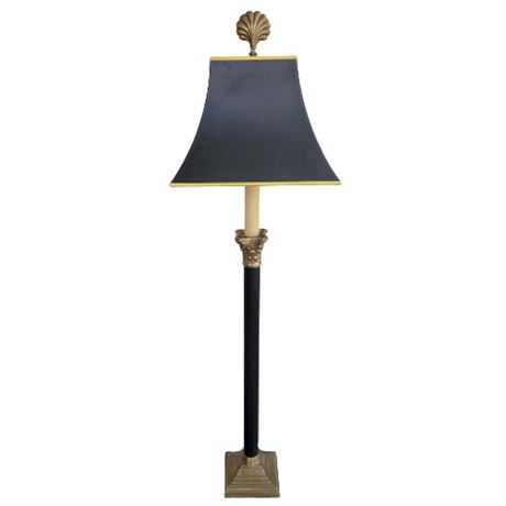 Regency Style Black Column Table Lamp w/ Shade