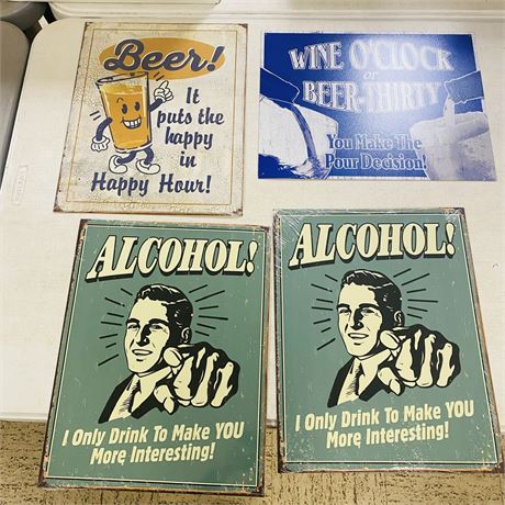 4 Man Cave Metal Retro Signs 12.5” x 16”