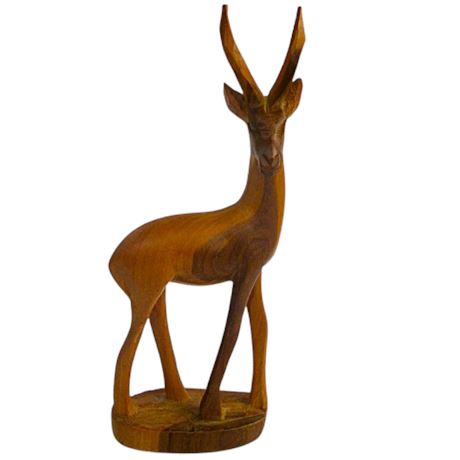 Mid Century Hard Carved Wood Gazelle/Antelope Figure