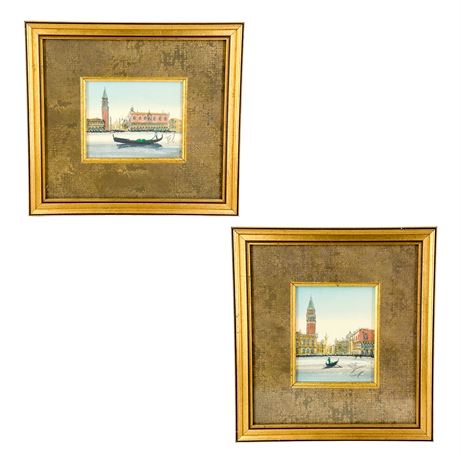 Vintage Pair of Framed Italian Watercolor Paintings