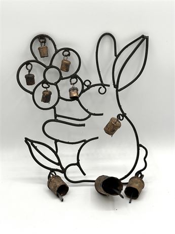 3 Wrought Iron Bunny Wall Hangings with Bells