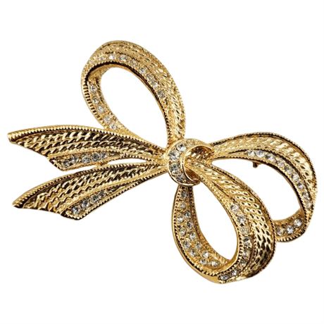 Signed Vintage ROMAN Rhinestone Bow Brooch