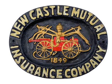 8 1/2” Cast Metal New Castle Mutual Insurance Fire Dpt. Building Plaque