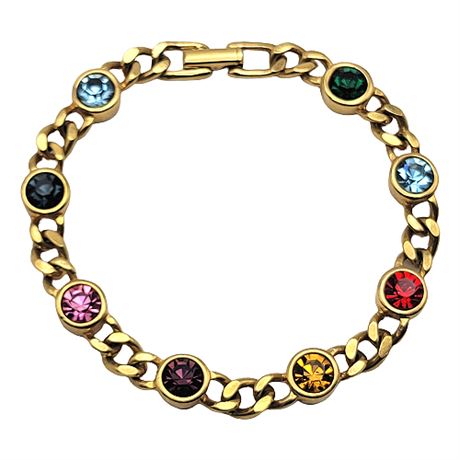 Swarovski Multi-Colored Crystal Gold Tone Curb Chain Bracelet