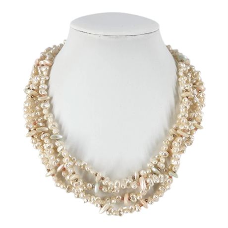 Four Strand Faux Freshwater Pearl Necklace