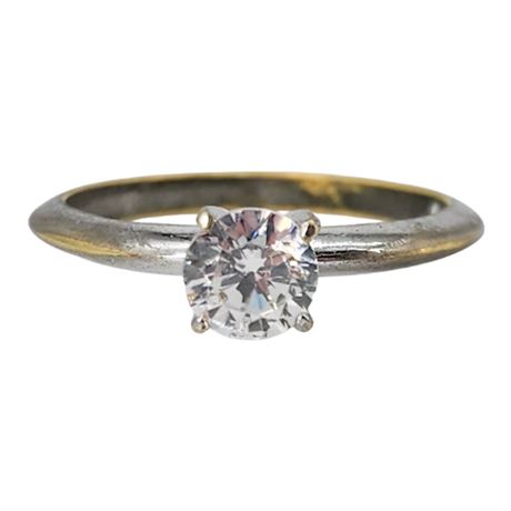 Vintage 6mm CZ Solitaire Ring, Sz 8.5 - Flawed