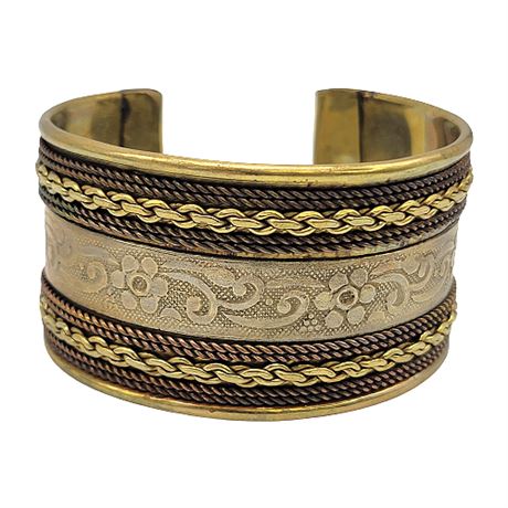 Wide Moroccan Brass & Copper Cuff Bracelet