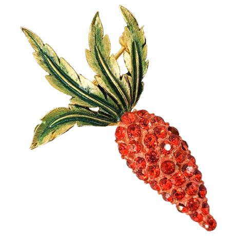 Vintage Orange Rhinestone Carrot Brooch