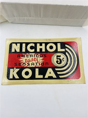 NOS 1930’s 40’s Nichol Kola Embossed Tin Sign