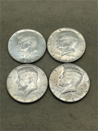 1965, 1966, 1967 & 1968 D Kennedy Half Dollars