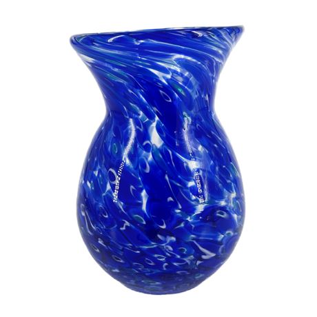 Vintage Blue Swirl Art Glass Vase