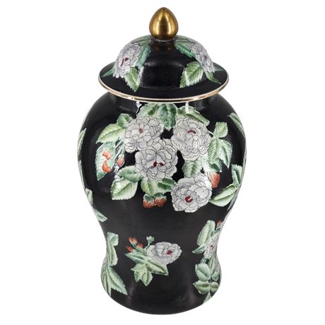 Hand-Painted Macau Chinese Porcelain Floral Lidded Jar