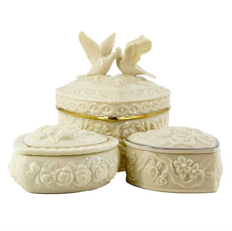 Lot of Three Vintage Lenox Heart-Shaped Porcelain Boxes