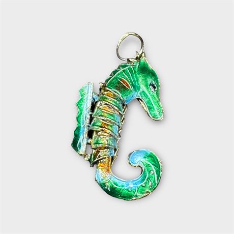 Articulating Green Enameled Seahorse Pendant