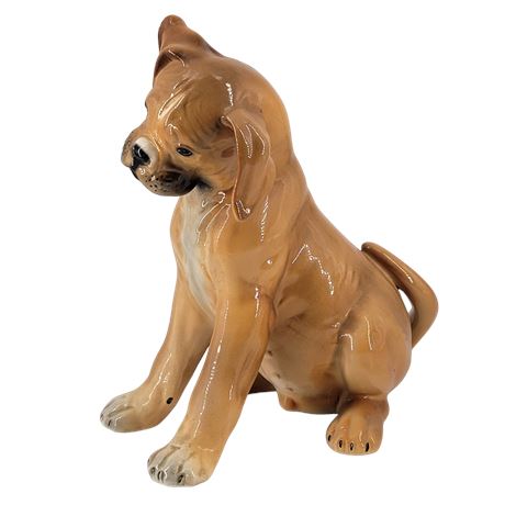 Ronzan Mid Century Italian Ceramic Signed Sitting Boxer Dog Puppy Italy C. 1950