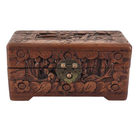 Hand Crafted Wooden Carved Jewelry Box