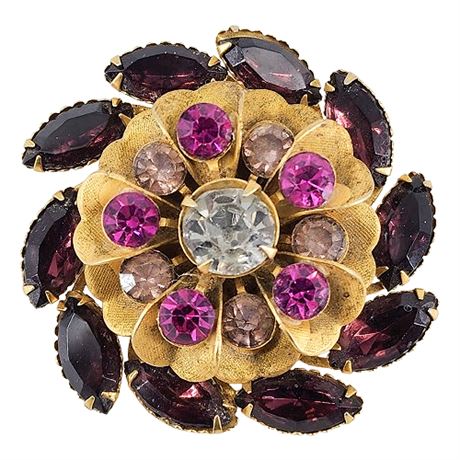 Vintage Stacked Rhinestone Navette Circle Brooch