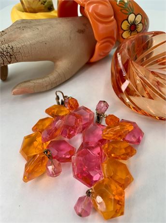 Vibrant Vintage Chandelier Earrings & Bangle Bracelets