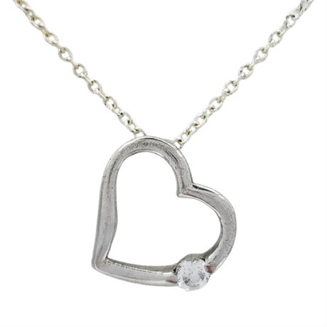 Signed CHATEAU D'ARGENT Sterling Silver CZ Heart Pendant Necklace