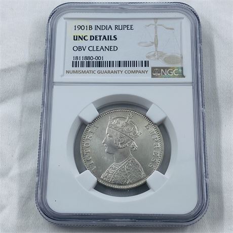 UNC 1901B India Silver Rupee NGC Graded