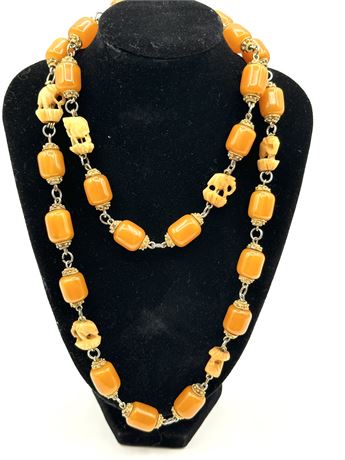 Vintage Amber Necklace with Elephants