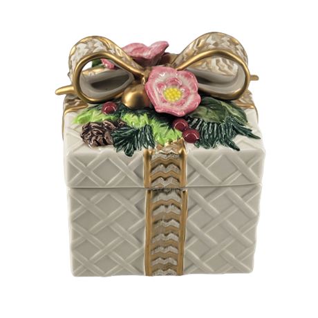 Fitz & Floyd Classics Christmas Holiday Porcelain Box w/ Lid & Bow