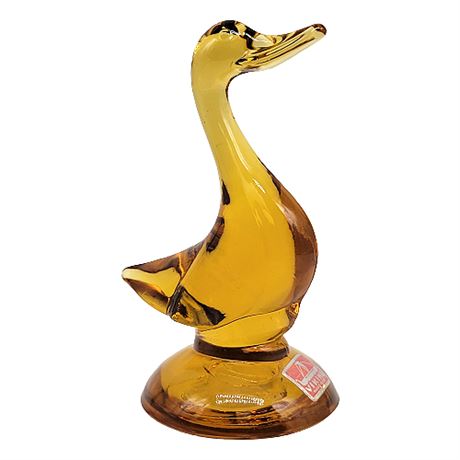 Viking Glass 5" Amber Duck Figurine