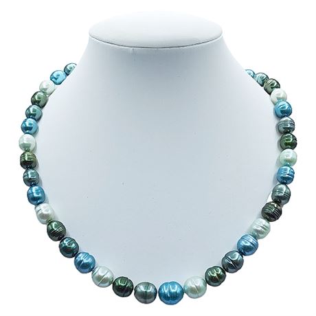 Honora Blues/Greens Cultured Freshwater Pearl Necklace